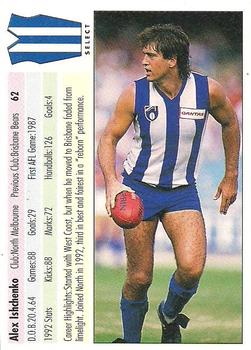 1993 Select AFL #62 Alex Ishchenko Back